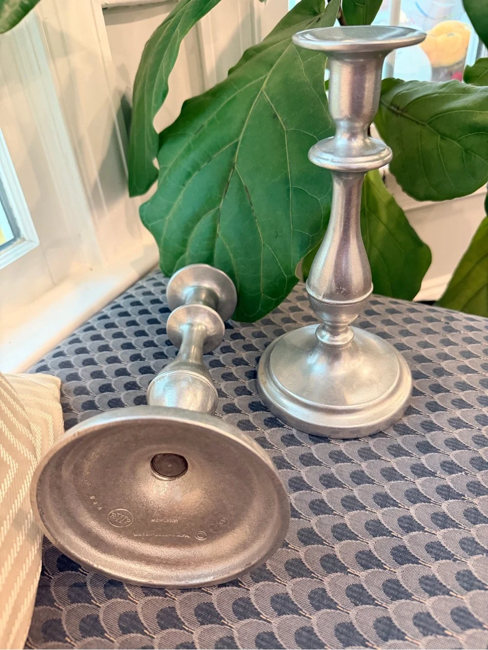 Pair of Vintage 70s Wilton Armetale Pewter-Look Candlesticks- 9.2”- Made in USA